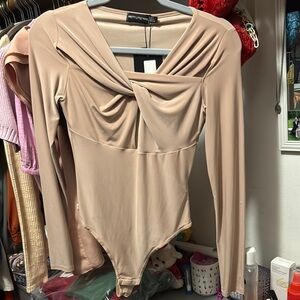 PrettyLittleThing Tan Long Sleeve Bodysuit